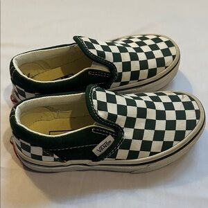 Vans Kids Green and White Checkered Slip-On Sneakers